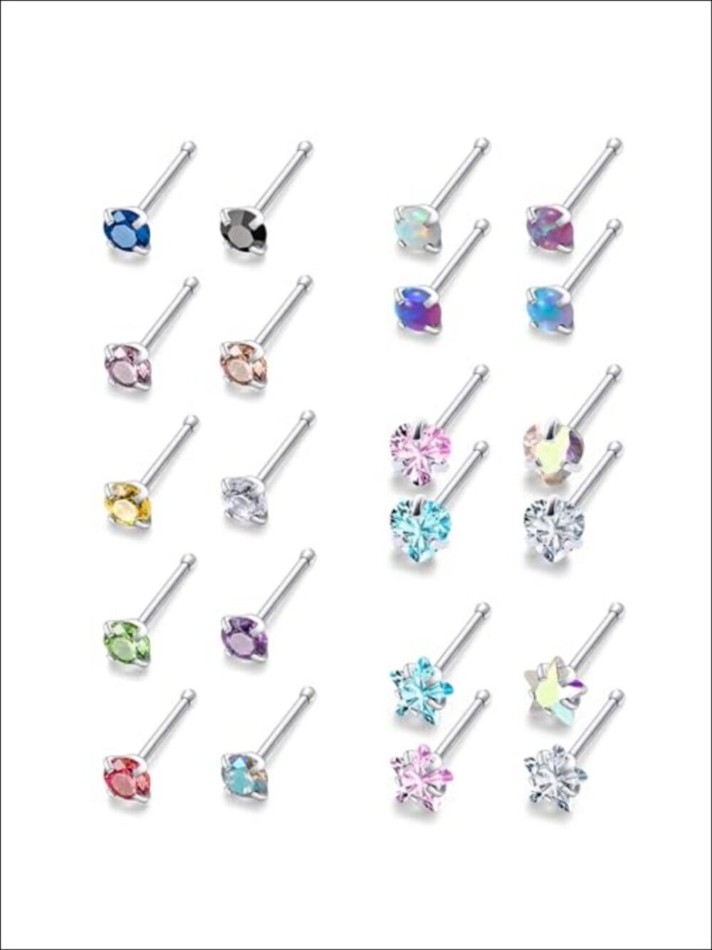 20G Surgical Stainless Steel Nose Rings Studs 22pc Piercing Jewelry